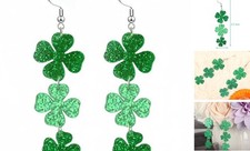 St. Patrick's Day Green Shamrocks Clover Lucky Grass Earrings for Women,Good