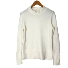 LOFT Outlet Ivory White Ruffle Mock Neck Soft Knit Sweater Sz Small Softcore