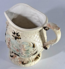 HH Co Hand Painted Cherub Cream Pitcher Artistic Ware Crackle Pottery Vintage