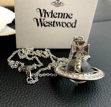 Vivienne Westwood PINA ORB EARRINGS Necklace Silver Pendant with drawstring