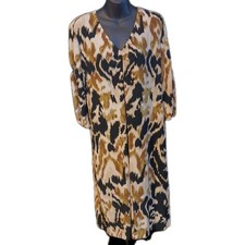 SIMPLY VERA WANG 3/4 SLEEVE DRESS Womens L Black Brown Cream Abstract Flowy