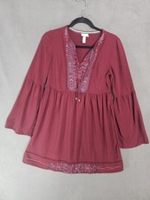 Knox Rose Midi Dress XS Floral Flare Sleeve Vneck Boho Cottage Sheath Burgundy 