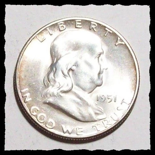 1951-S  FRANKLIN HALF DOLLAR White w/ Satin Luster  CHOICE BU #25D67  SILVER