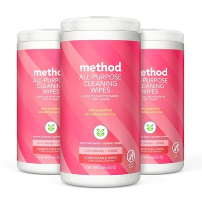 Method All-Purpose Cleaning Wipes Pink Grapefruit Multi-Surface Compostable 70