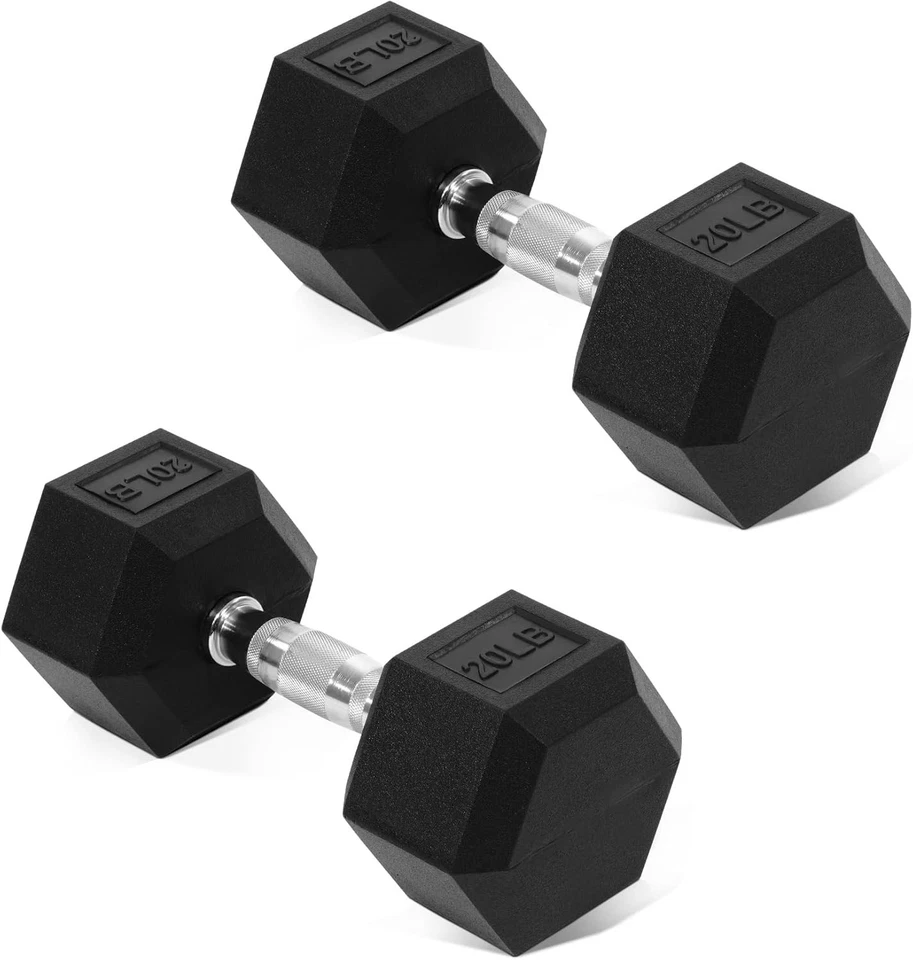 Rubber Encased Hex Dumbbell Set - 20lb Pair with Anti-Slip Grip for Fitness - Image 3 of 4