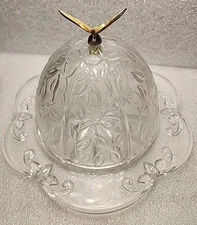 Gorham Crystal  Garden Serenade Covered Butterfly Dome Butter Or Cheese Dish