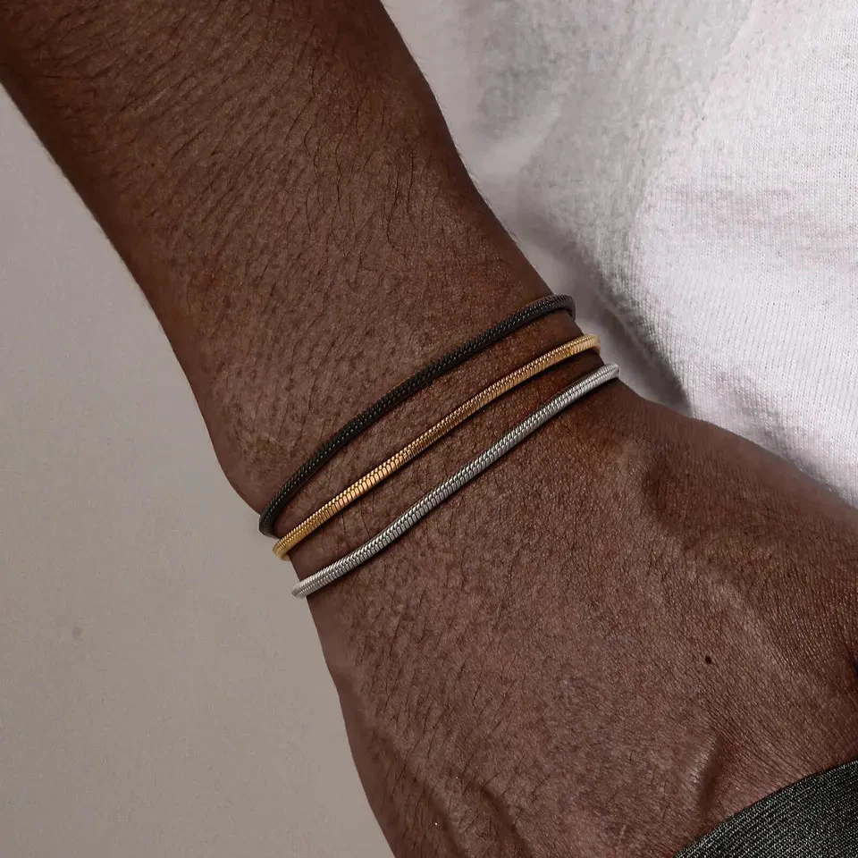 Stainless Steel Snake Chain Bracelet Men Box Link Adjustable Metal Tone Jewelry - Image 4 of 4