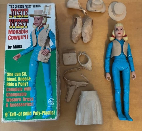 Vintage 1960s Josie West Movable Cowgirl with accessories, box, Free shipping