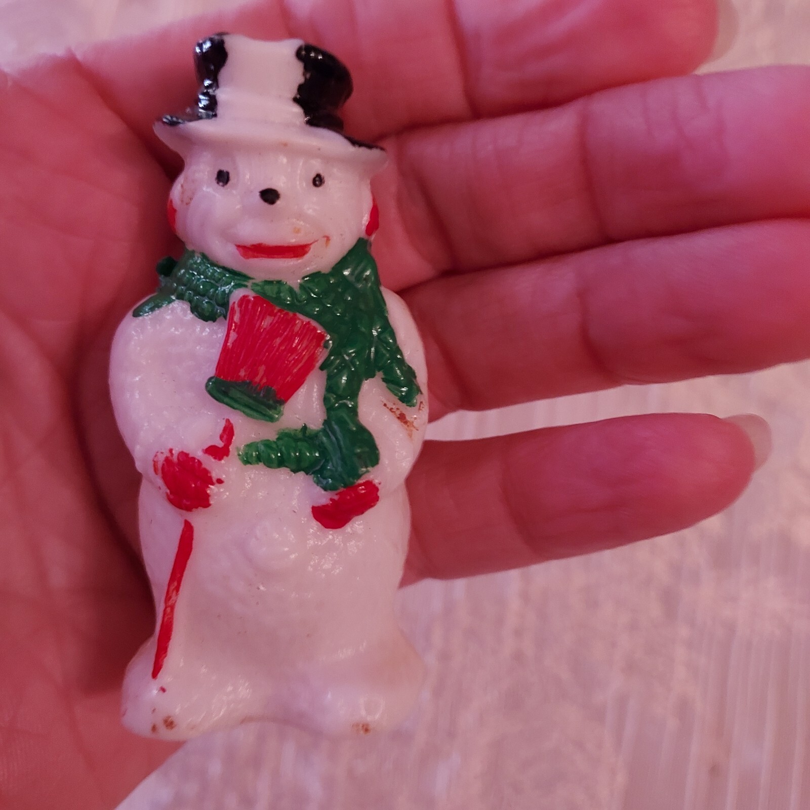 Vintage Small Plastic Snowman Christmas Decor Diorama Crafts 1950's