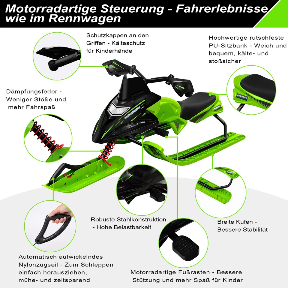 Lenkschlitten für Kinder Schlitten mit Fußbremsen Bob Kinderschlitten bis 90 kg - Bild 4 von 4