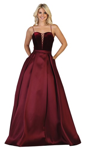 FORMAL PLEATED SATIN PROM DRESS SIMPLE SPAGHETTI STRAP EVENING GOWN WITH POCKETS - Picture 2 of 7