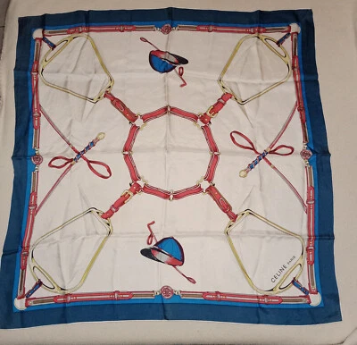 Carré foulard Celine équitation 100% Soie 65cm X 65cm - Photo 1/3