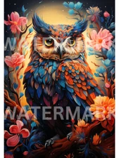 Digital Photo Image Illustration Owl Flowers Picture AI Art Wallpaper Desktop
