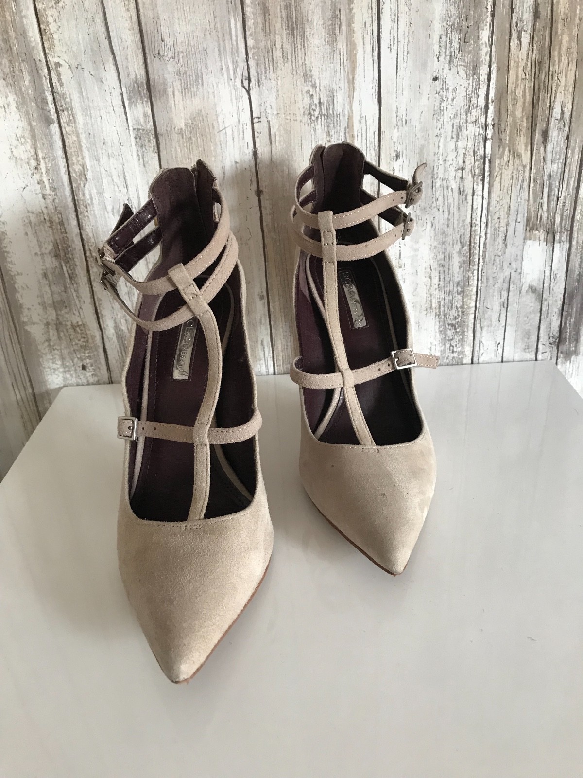 BCBGeneration Beige Nude Suede Multi Strap Heels … - image 4
