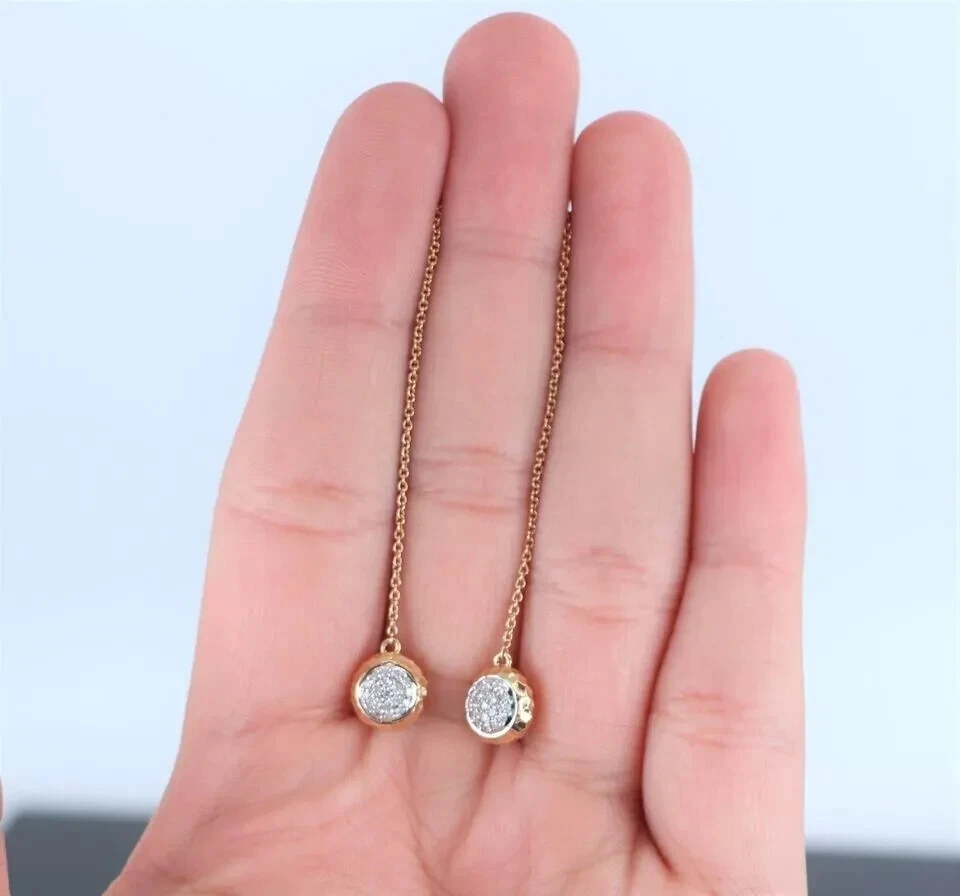 Women's Drop Earring 14K Yellow Gold Plated 1.10Ct Round Cut Lab Created Diamond - Image 2 of 4