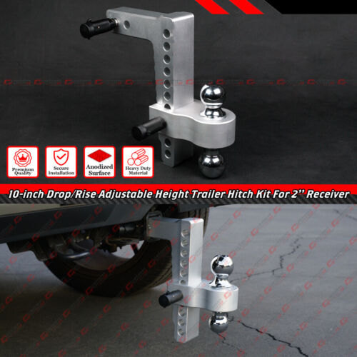 10 In Drop Rise Adjustable Height Aluminum 2-Ball Trailer Hitch For 2'' Receiver - Picture 2 of 14