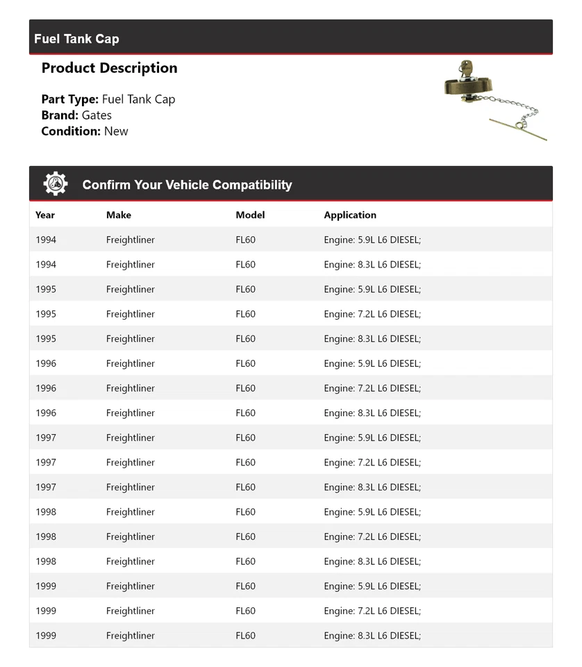 For 1994-1999 Freightliner FL60 Fuel Tank Cap Gates 1995 1996 1997 1998 - Image 2 of 4