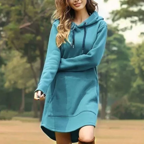 Womens Sweatshirt Hoodie Pullover Dress Pullover Tunic Women Long Solid Color UK - Picture 18 of 18
