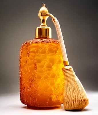 Marcel Franck Perfume Atomiser French Amber Satin Crackle Glass Bottle  Vintage UK
