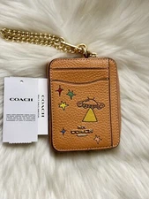 NWT Coach X Observed By Us Zip Card Case Gold / Faded Orange Multi CU404