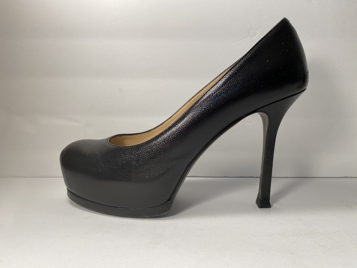 Saint Laurent ブラック ハイヒール 38.5 YSL Yves Saint Laurent Embossed Leather Pumps Heels Black 36