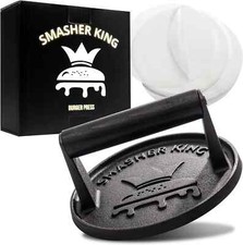 SMASHER KING  - Premium Cast Iron Smash Burger Press incl. 25 pcs of Patty...