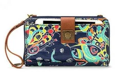 NWT Sakroots Large Smartphone Wristlet Crossbody Denim Songbird New SHIP INTL