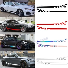 Side Skirt Lower Stripes Sporty Race Style Checkered Pattern Stickers 78.7 Inch