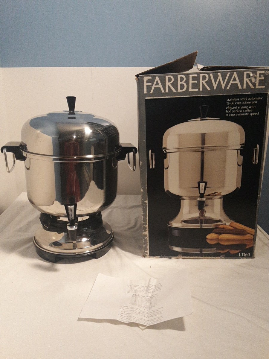 Farberware Stainless Steel Coffee Urn Automatic Percolator L1360 12-36 Cup