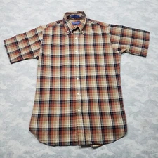 Vintage Pendelton Pen West Shirt Mens Small Brown Plaid Short Sleeve County...