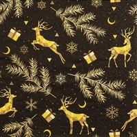 20 Servietten Sparkling Deers - Hirsche Und Zweige Gold 33X33Cm