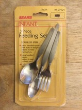 3 piece infant feeding set stainless steel fork and two spoons