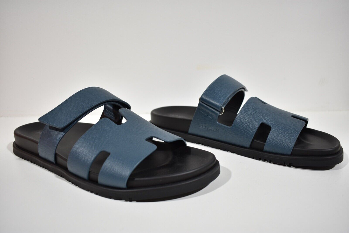 Hermes Chypre Sandal Mens Black Blue H Logo Strap Slide Slip  display picture 1