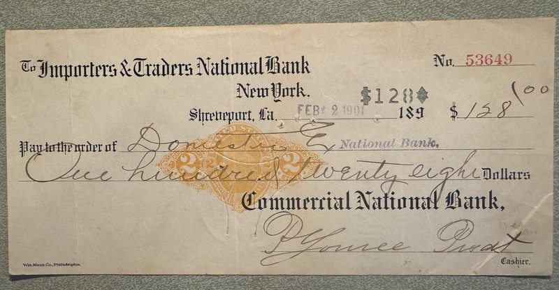 1901 Commercial National Bank to Importers & Traders National Bank-Check #53649