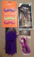 4 pc NEW NWT HALLOWEEN PURPLE FUR TAIL EYE MASK SPARKLES GLOW STICK PUMPKIN MUST