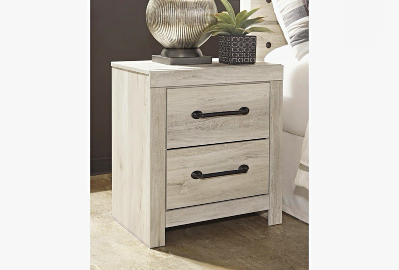 2-Drawer Whitewash Wood Nightstand Modern Farmhouse Metal Bar Handles 21.69"W