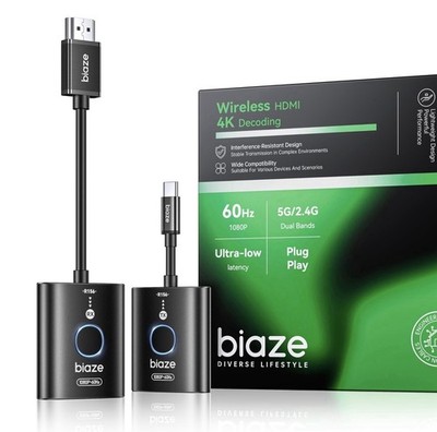 biaze Wireless HDMI Transmitter Receiver Kit USB-C to HDMI 1080P 60Hz 5G/2.4G