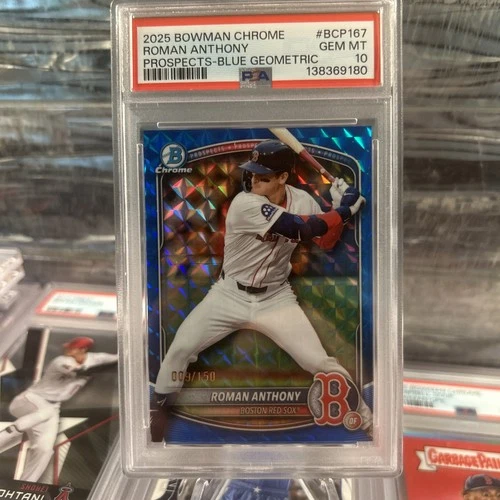 2025 Bowman Chrome Roman Anthony Blue Geometric Refractor /150 PSA 10🔥🔥