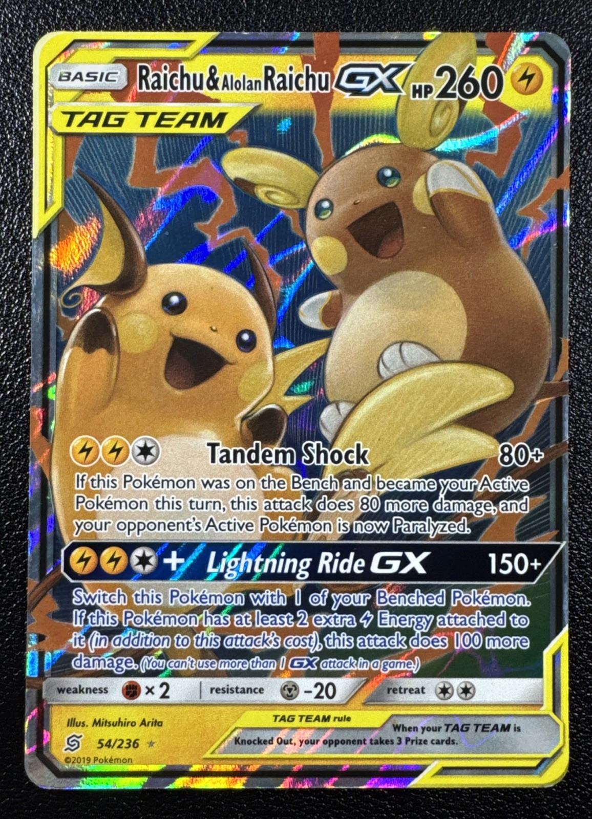Pokemon Raichu & Alolan Raichu GX Tag Team Ultra Rare Holo 54/236 Unified Minds