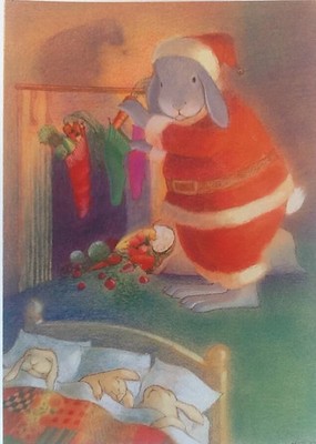 NEW Peaceable Kingdom Press 5 X 7 Christmas Card Rabbit Santa Melissa Bay Mathis