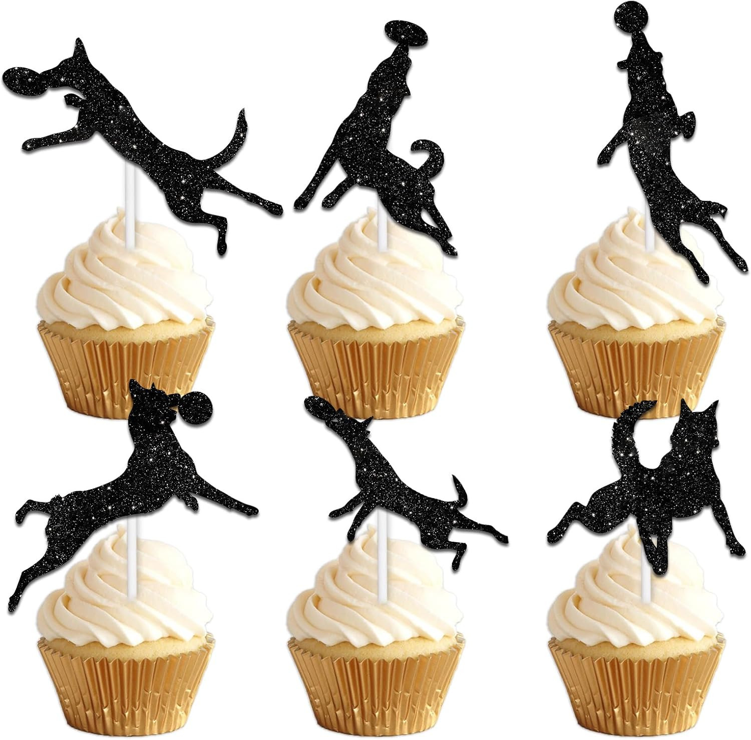 18Pcs Black Silhouette Glitter Dog Dessert Cupcake Topper Pick for Dog Pet Adopt