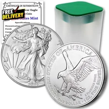 2024 Lot of 10 American Silver Eagle 1 oz BU Coins in US Mint Tube with COA…