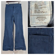 Vintage 1985 US Navy Utility Denim Trousers Bell Bottom Flare Jeans 30x34