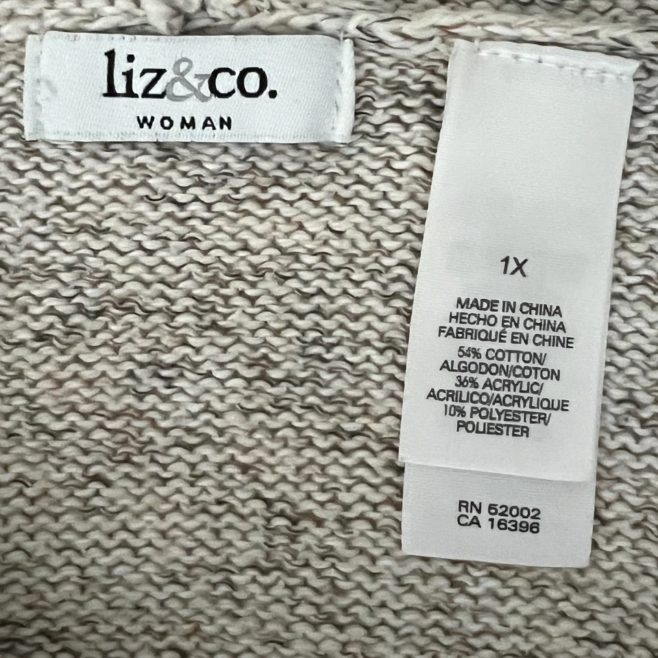 Liz & Co Woman 1X Hooded Button Neck Pullover Knit Sweater Beige Brown - Image 2 of 4