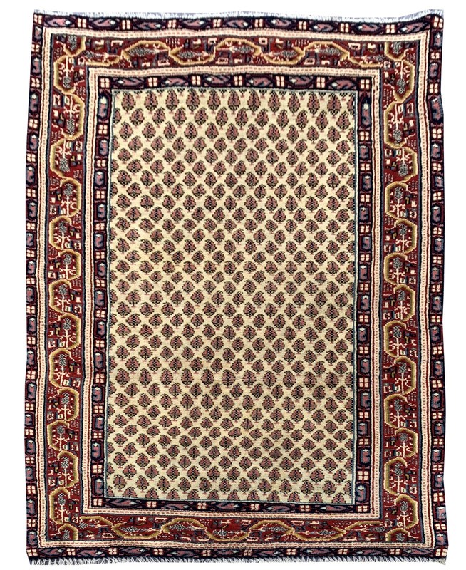 Rare Hand Knotted Vintage Badam Gul Mir Wool Area Rug 4.10 x 2.11 Ft