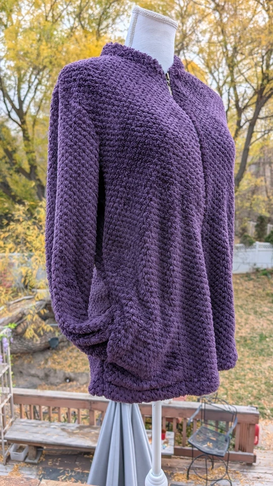 Stan Herman Chenile Jacket. Size M. Polyester. Purple. Full Zip Minky Soft Cozy - Image 3 of 4