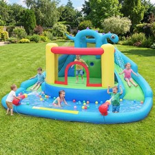 Inflatable Slide Park w/Double Slides, Jumping Area, Splash Pool for Yard