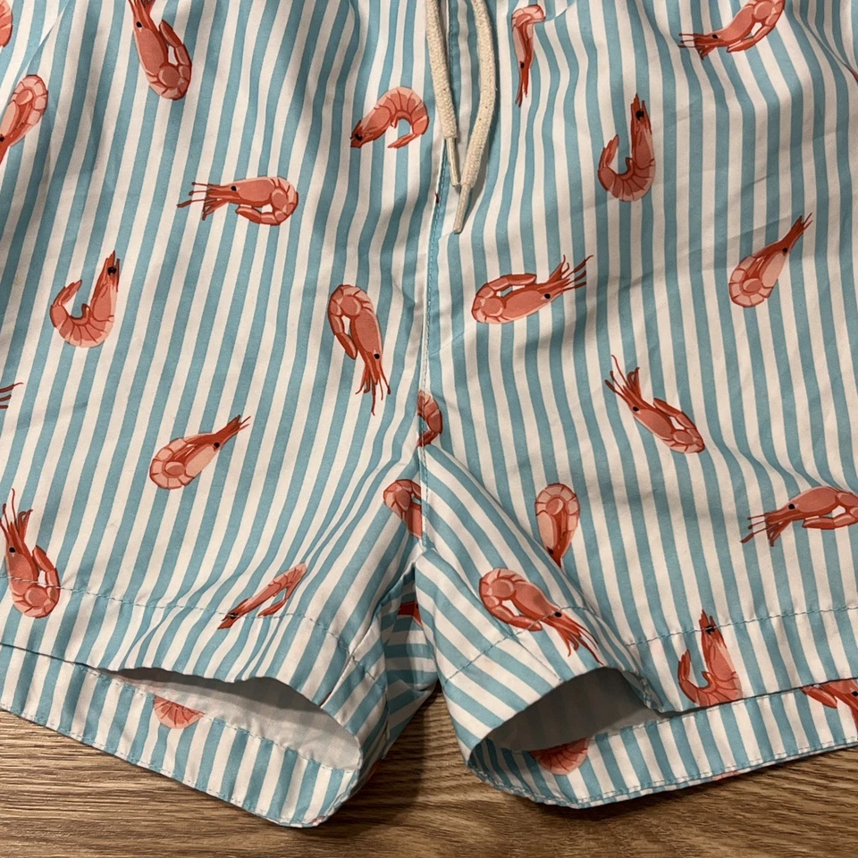 H&M Men’s Blue White Striped Shrimp Drawstring Swim Trunks Size Large (A00) - Image 3 of 4