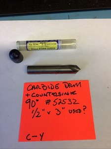 Carbide Drill Countersink, ULTRA TOOL, 1/2” X 3”, #52532 , 90Deg. C 4
