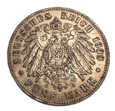 GERMANY EMPIRE PRUSSIA 5 Mark 1908 A